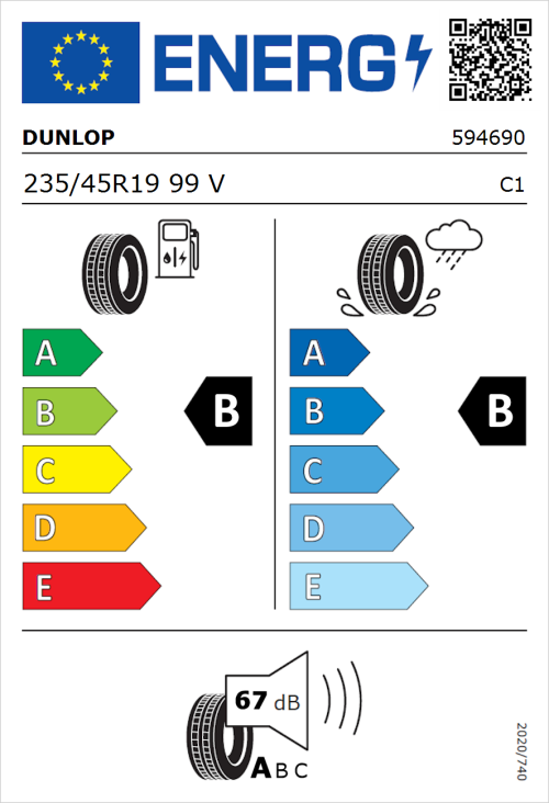 Tyre Label for Dunlop SP Sport Maxx 235/45R19 99V