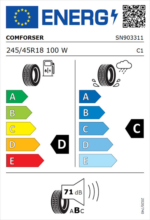 Tyre Label for Comforser CF700 245/45R18 100W